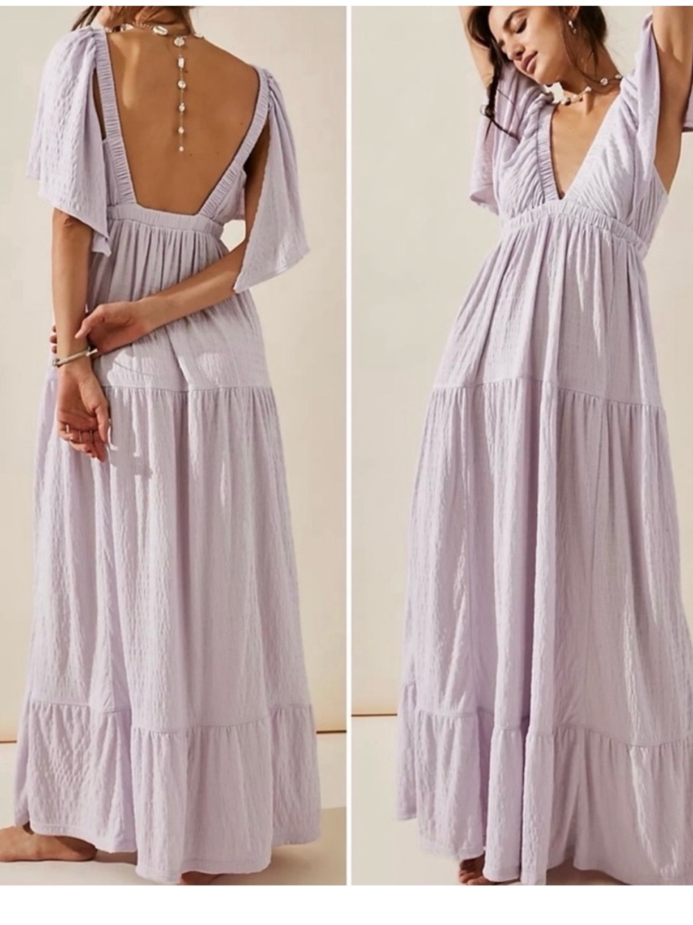 NWT ✨ Free People Lavender Tiered Maxi Dress La La Maxi with Gathered Waist-S - Picture 1 of 7